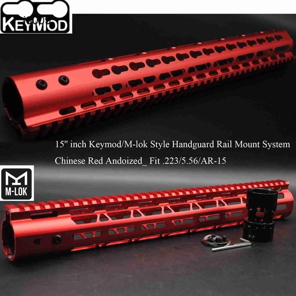 15 inç Keymod/M-Lok Stil Handguard Ray Ücretsiz Şamandıra Picatinny Mount System_red Renk Anodize Ücretsiz Kargo