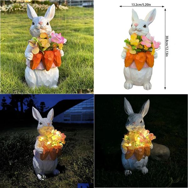 Decorazioni da giardino Creative Carrot Bouquet Bunny Decorative Ornaments Statue Lamp Light Solar Light 240411 Droping Delivery Home Patio OT30n