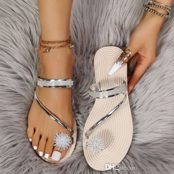 Einzelhandel 2024 Designer Damen Pantoffeln Zehen Sandalen Sommer Beach Flip Flops Strass Flachschuhe 6 Farben