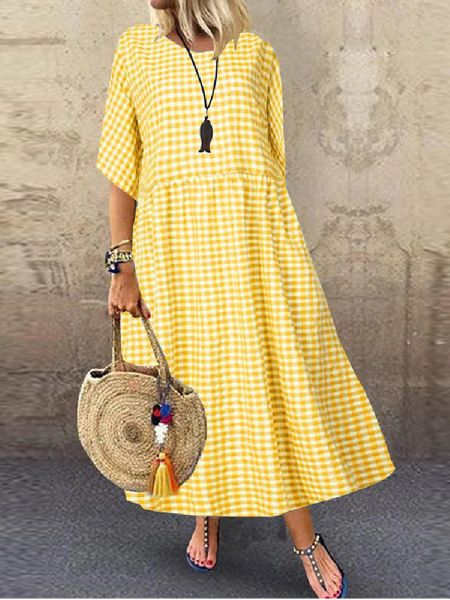 Zanzea Women 2024 Summer Bohemian Maxi Dress Элегантное клетчатое чек на печать для халата модный случай повседневного праздника A Line Long негабаритный 240419