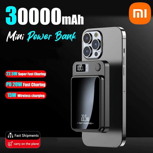 Cep Telefonu Güç Bankaları Xiaomi Mijia 30000mah Manyetik Qi Kablosuz Şarj Cihazı Güç Paketi 22.5W Mini Güç Paketi İPhone Samsung Huawei Hızlı Şarj J240428