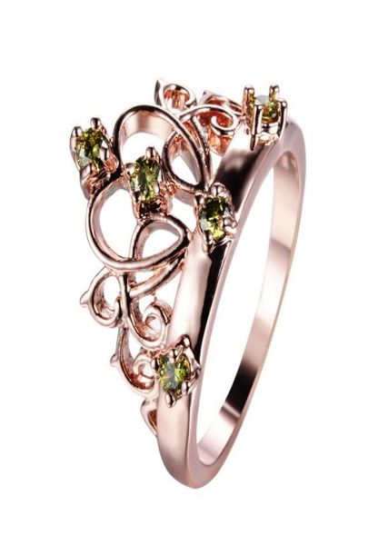 LuckyShine Retro Rose Gold Crown Rings Peridot Round für Frauen Ring 6 PCS2218757