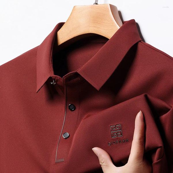 Herren Polos Marke Sticked Model Mods Men Ice Seide Polo-Hemd 2024 Spring T-Shirt Streetwear Business Casual Los Long Slim Slim Tops