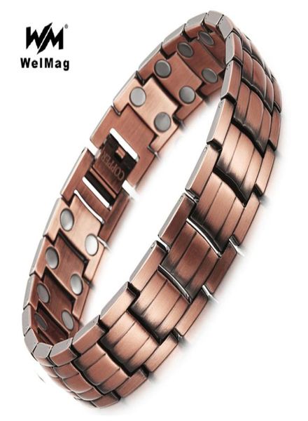 WelMag Healing Bracelets de cobre magnético para homens BIO ENERGIA ROW ímã dupla de cobre sólido Bracelets jóias Y1891708515555