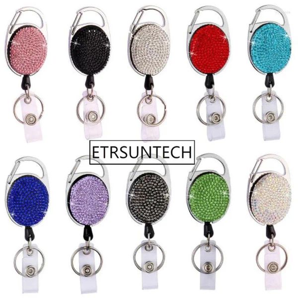 Party bevorzugt 100pcs Metall Retactable Badge Reel Clip Fashion Strass Halter ID -Kartengeschenke