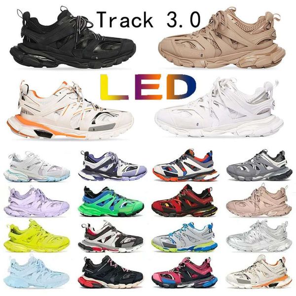 Трек Paris 3 со светодиодными дизайнерскими повседневными туфлями Mens Womens Tracks 3.0 Runners Light Up Triple S Pink Light Blue Sery