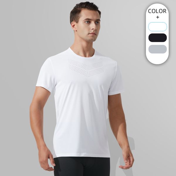 2024 atmungsaktives dünnes T-Shirt-Männer Sommerlüftungslöcher Sport Tees Fitness-Fitness-Training Kurzarm T-Shirts Casual Badminton Athletic Pure Color Tops Männliche Kleidung