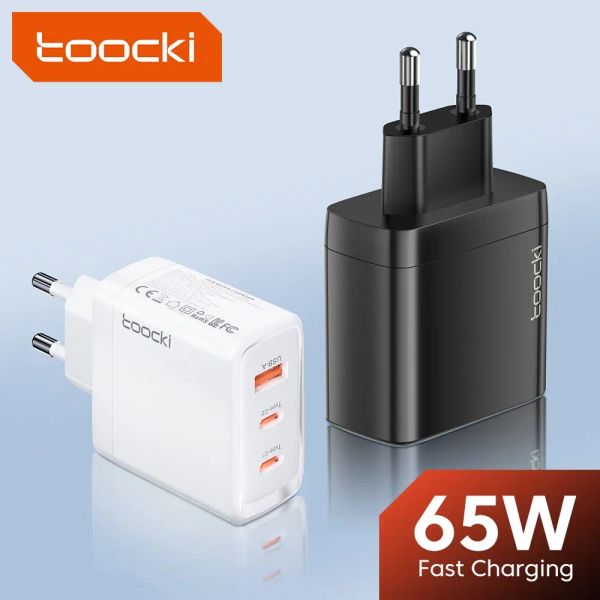 Chargers Toocki 65W USB -телефон зарядное устройство GAN USB Type C Quick Charge QC4.0 QC PD3.0 Высокоскоростное зарядное устройство Korea UE Plug для ноутбука Xiaomi 13 PC