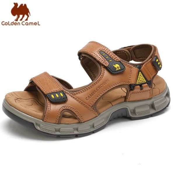 Scarpe per cammello dorato Scarpe casual sandali in pelle genuina anticollisione slittatori per spiaggia per esterni resistenti da pesca sandalo per uomini 240418