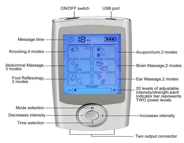 16 режимов Health Care Body Massager Dual Tens Machine Digital Electrical Theropricecuctur