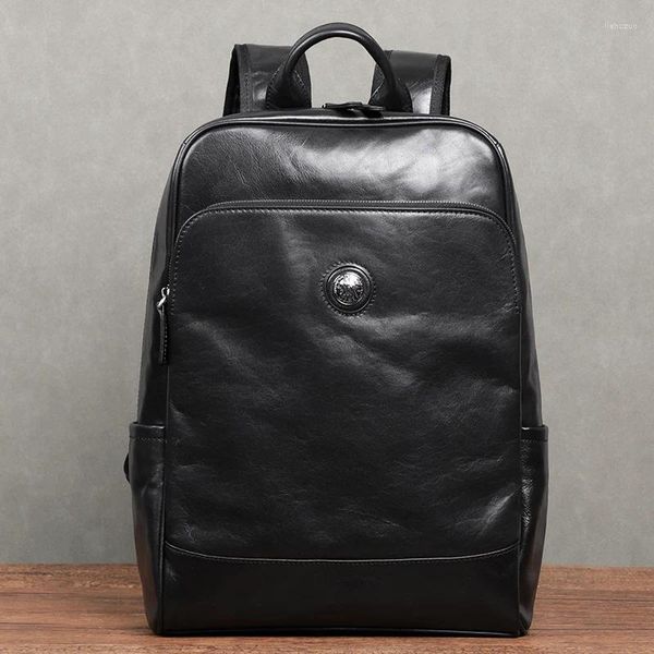 Backpack Men's Men Vintage Genuine Leather Luxury Travel Bags Knapsack Moda School School Office Computer Bag for Laptop