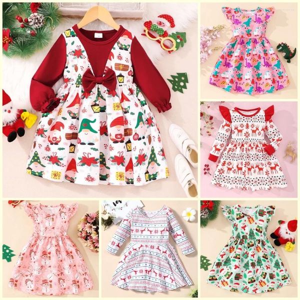 Mädchenkleider 2024 Weihnachtskleid Kids Kleidung Sommer Herbst Baby Kinder Kleidung Set 2 3 4 5 6 Jahre