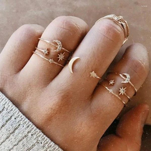 Anelli a cluster Fashion Moon Star Heart Butterfly Ring Set for Women Shine Crystal Cross Finger Charm Wedding Reghips Vintage Jewelry Gift