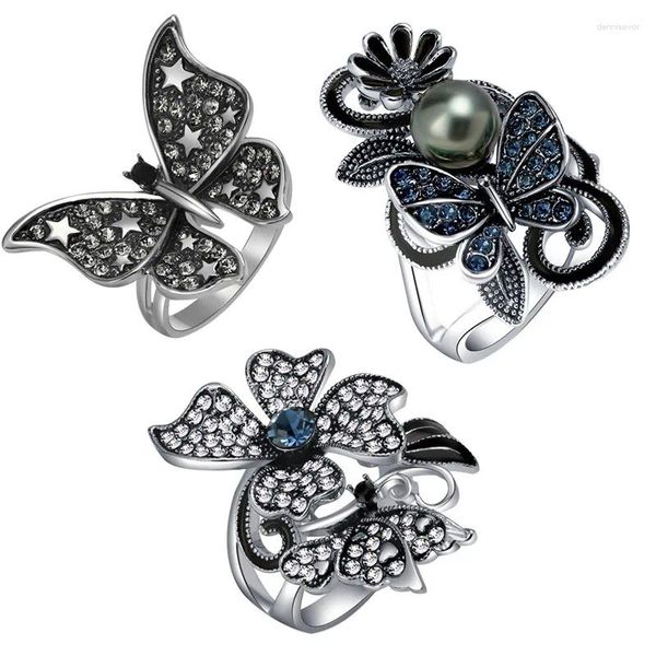 Rings Cluster Fashion Women Style Mixed Retro Simple Dark Blue Butterfly Star Star Zirconia Crystal Crystal Ring Wholesale Wholesale