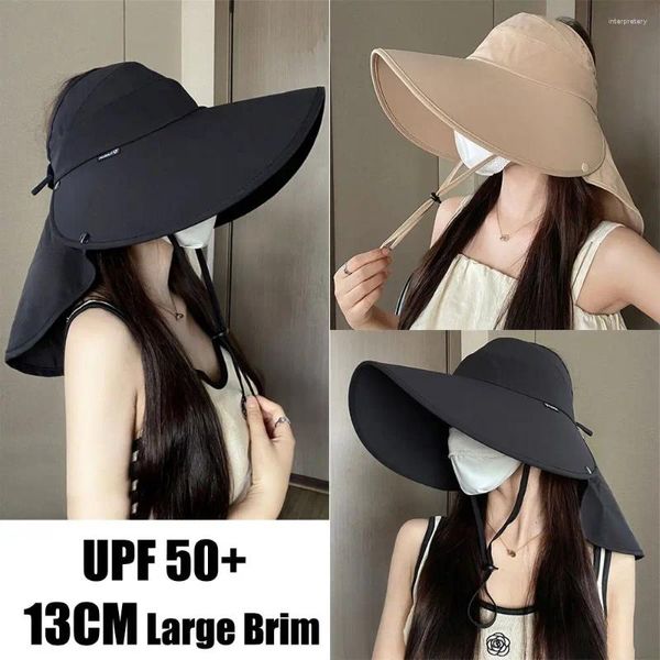 Cappelli larghi Brim UPF50 Sun Hat Uv Protezione 13 cm Copertura per il viso a faccia piena di grandi dimensioni Donne per esterni