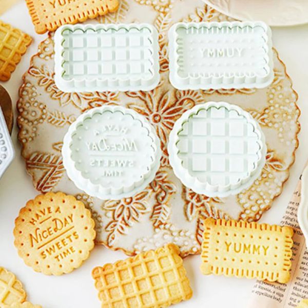 Stampi da 4 pezzi di biscotti 3d 3D Biscuit Pressa stampo torta fai -da -te pasticceria cookie a scacchi fatti a scacchi dessert stampo decorare accessori da forno