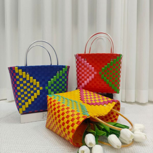 Nuovo borsa per cesti di verdure in plastica in plastica tessuta a mano cesto vegetale cestino a cesta tessuta in tessuto