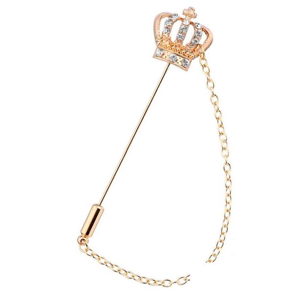 Штифты броши Unisex Athestone Crown Mens Mens Chain Brooch Brouch Pin Pin Cust Boutonniere Button Stick Свадебная вечеринка