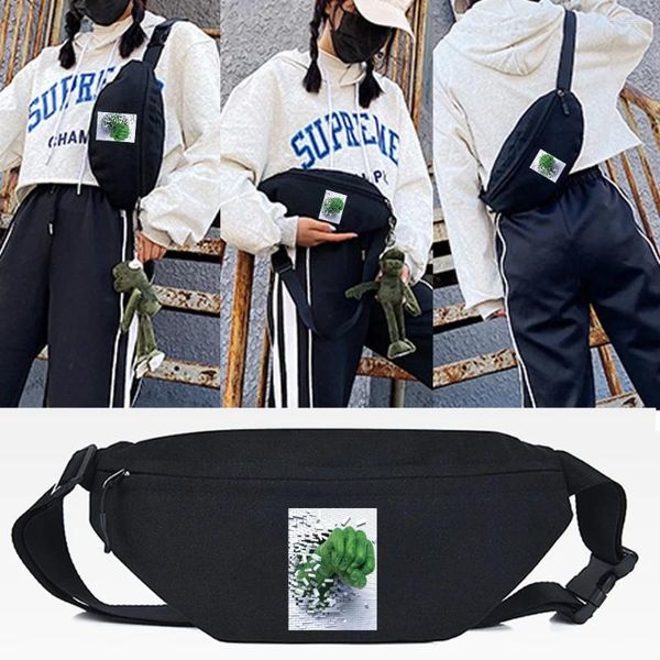 Bel Çantaları Yeşil Yumruk Baskı Gündelik Crossbody Omuz Çantası Spor Göğüs Unisex Hip Seri Seyahat Kemer Çanta Tote