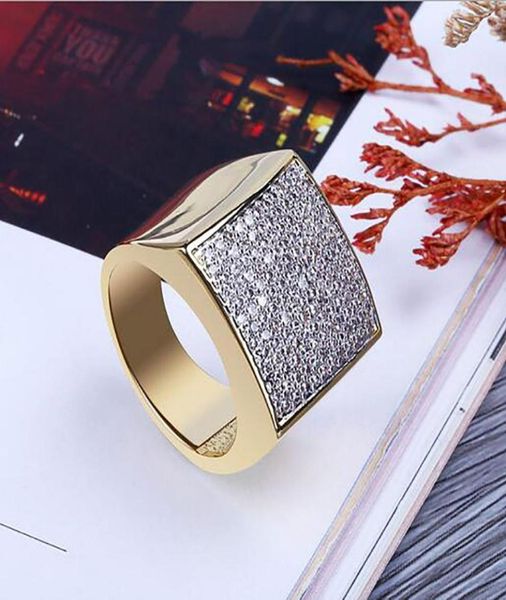 XL Mega Icey Gold Cz Micro Pave Bling Ring Cr Bling Bling Ring Кольцо Микропроирлыки -кубическое циркониея моделируемая бриллианты хип -хоп Rings1048996