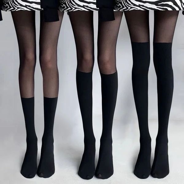 Seksi kadın tays külotlu çorap patchwork şeffaf siyah uyluk yüksek çoraplar sıkı kadın hosidery diz çizgisi 240424