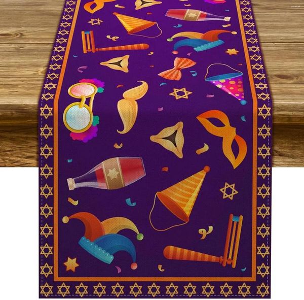 Сторонная ткань счастливая пурим бегун еврейский карнавальный праздничный декор. Маскарад фестиваль кухня дома в помещении обеда