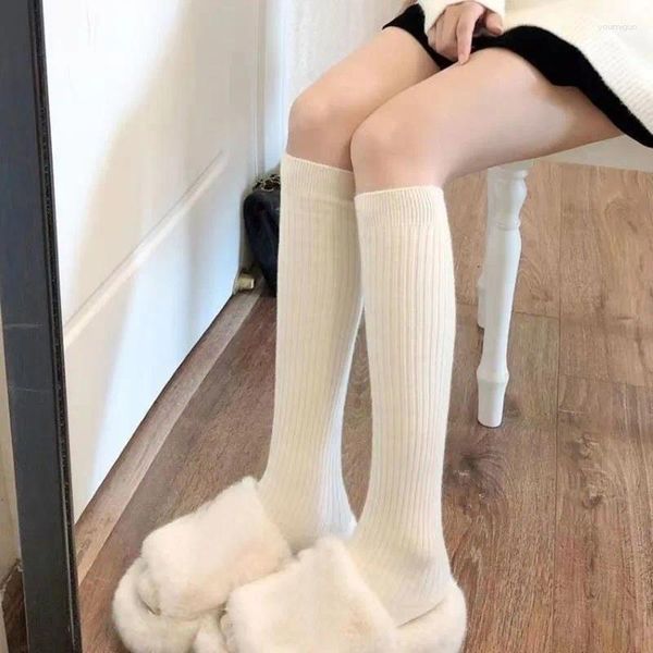 Donne calzini lunghi calze invernali inverno inverno fitto cotone solido calda coscia alta moda giovane ginocchio casual Terry Harajuk