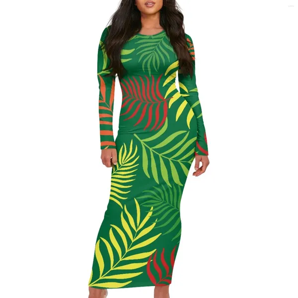 Vestidos casuais Totem Tropical Tropical Fiji Tropical Fiji Fiji Flor Tropical Prints Fall Moda Mulheres elegantes Salia longa de sereia