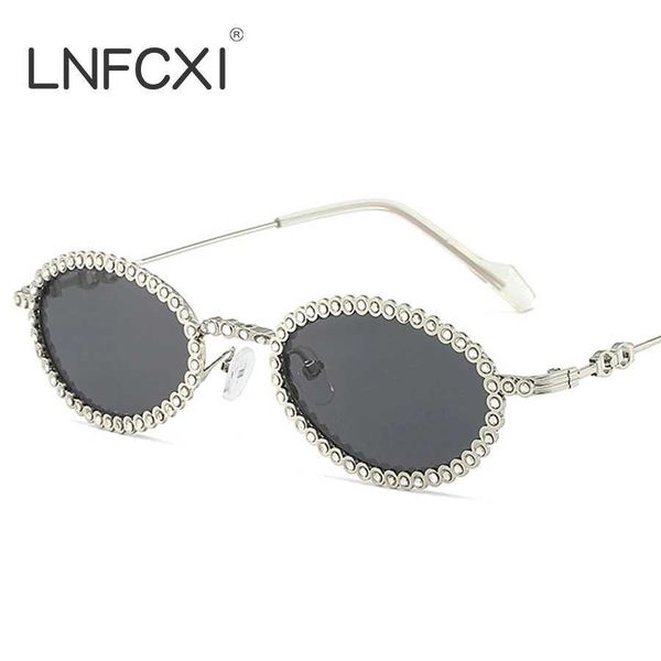 Occhiali da sole lnfcxi Vintage Crystal Anti-Blue Light Glasses for Women Legato piccolo strass ovale Sinestone occhiali lucenti telaio da sole T240428