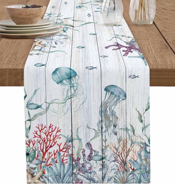 Tischdecke Sommer Strand Meer Koralle Vintage Leinen Läufer nautische Kommode Schal Dekor Küche Esszimmer Hochzeit Party