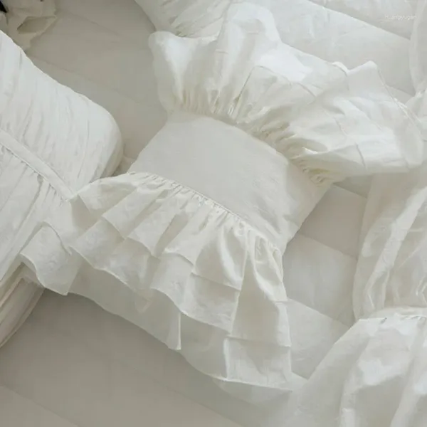 Travesseiro de travesseiro de renda branca babado de cama decorativa inseada arco de arco de cor de cor sólida cor de cadeira de assento de princesa travesseiros