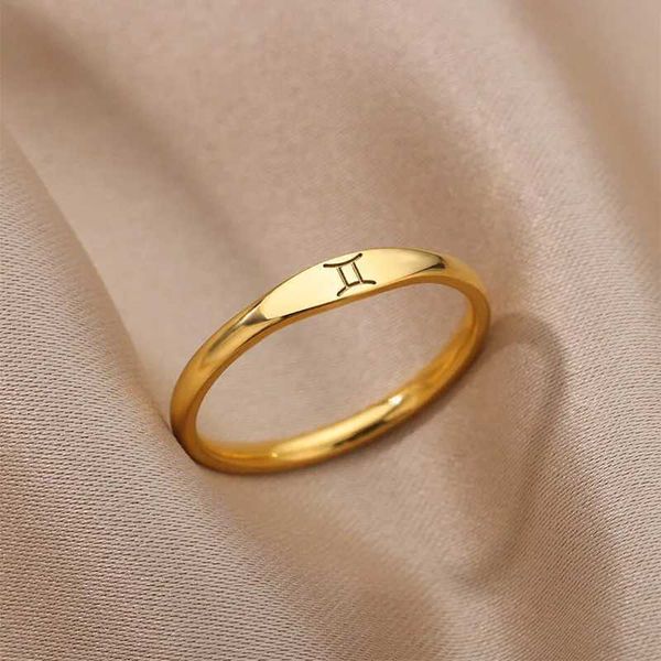 Bandringe winzige Zodiac Womens Signature Ring Edelstahl Gold Konstellation Gemini Geburtstagsring Bijoux Frauen Q240427