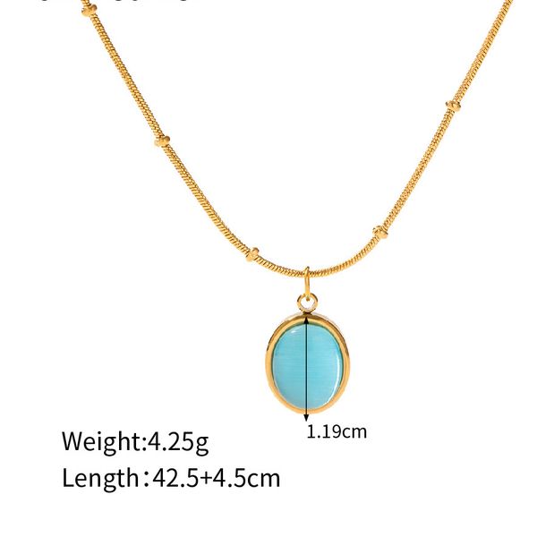 Nouveau Collier pendentif opale bleue en acier inoxydable pour femmes, plaqué or, ne se décolore pas, cadeau de dîner, bijoux de mariage, livraison gratuite_voghion.com