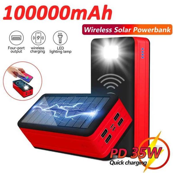 Mobiltelefon -Strombanken 100000mah Solar Bank Wireless schnelles Lade Telefon 4USB Ladung großer Kapazität externer Akku J240428