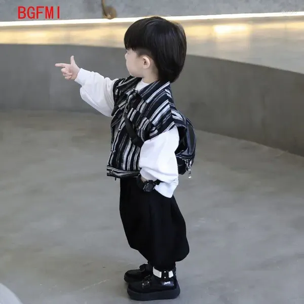 Giyim Setleri 1-7y Koreli Çocuk Takım Bahar Sonbahar Çizgili Yelek Erkek Boys Yakışıklı All-Maç Sweater Pant Pant Seti Çocuk Giysileri