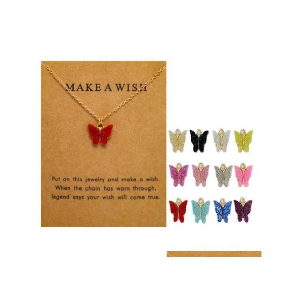 Подвесные ожерелья BK Цена Colorf Акриловая бабочка женская флуоресцентная золотая цепочка подарка украшения с доставкой карты Pendan Dhlkc