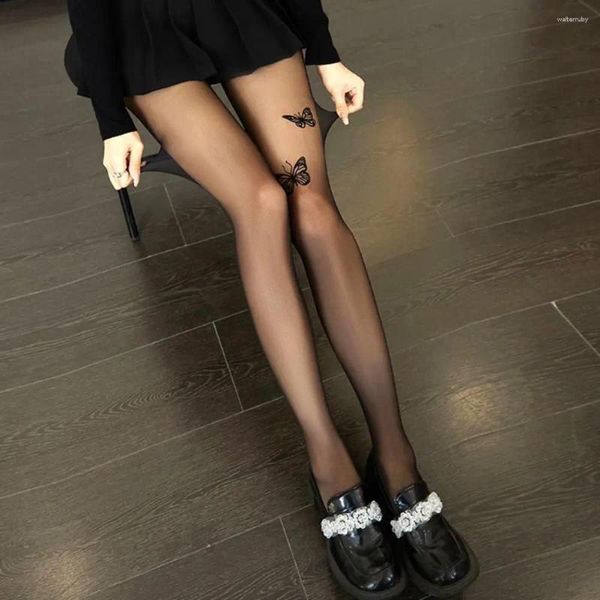 Frauen Socken jk lolita Mädchen Strumpfhosen Strumpfhosen Schmetterling Tattoo Oberschenkel hohe Strümpfe Dessous sexy