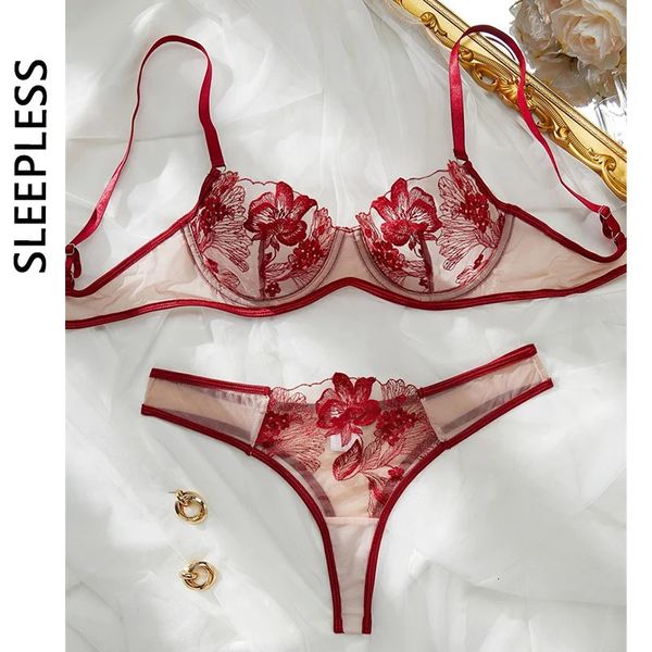 Fantasy Dessous Set sexy Blumen bestickte Unterwäsche sinnlich transparent intimes Set Eric Dessous Sissy Bilizna Paar Kit 240425