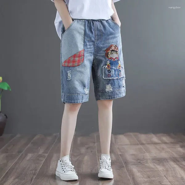 Jeans femininos calças cortadas shorts jeans coreanos de moda de tamanho grande saia de fundo