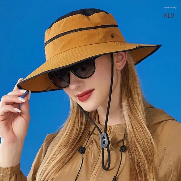 Berets Fashion Sisor Шляпа для взрослых широких линейных солнечных солнца, дышащий ультрафиолеточный защитный ультрафиолетовый поход на открытый кемпинг, рыбацкие укрытия