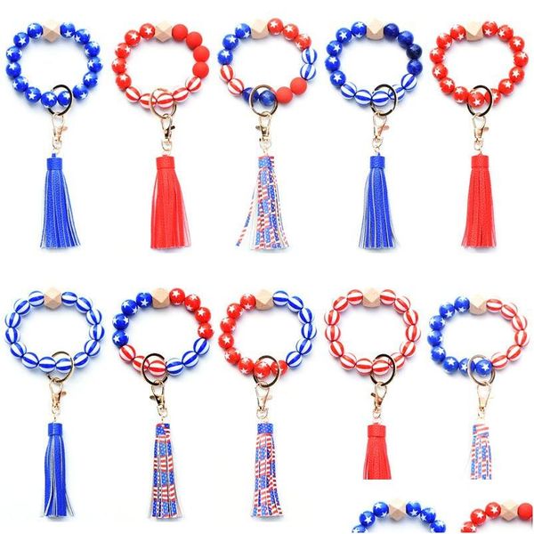 Andere festliche Party liefert kreative amerikanische Flagge Perlenarmband Keychain Patriotic Day 4. des JY -Armband -Schlüsselrings DH1AJ
