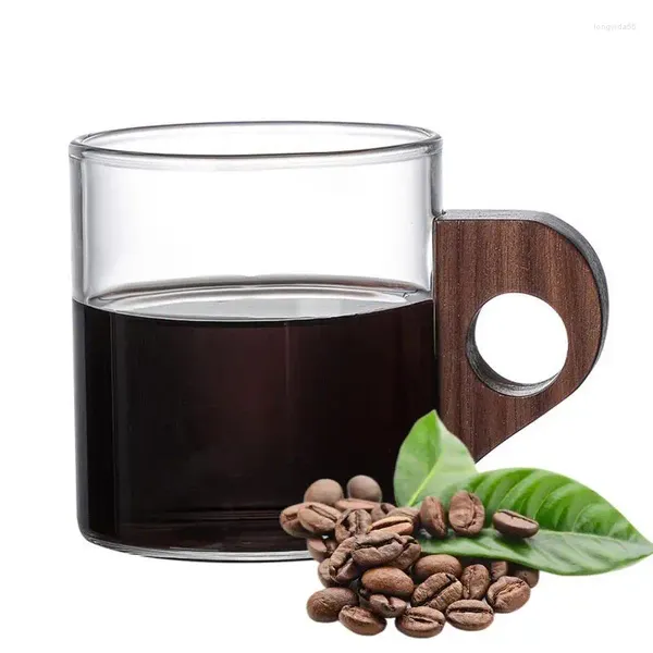 Tazze di vetro tazze di caffè in vetro manico resistente al latte succo d'acqua tazza di legno mini bevande