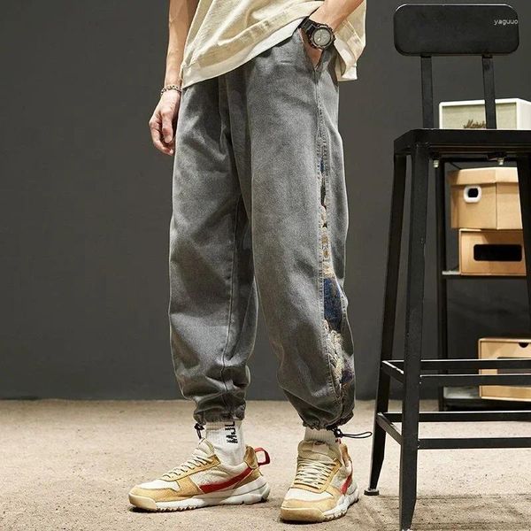 Мужские джинсы укороченные графические брюки вышивая мужчина ковбойские брюки Soft 2024 Trend Fashion Shape Spring Owumn Goth Stylish Kpop