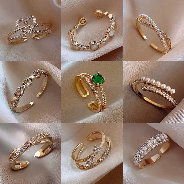 Ringas de banda Lats Lats Luxury Gold Pearl Zircon Ring For Women 2021 RETRO SEXY ABRIM