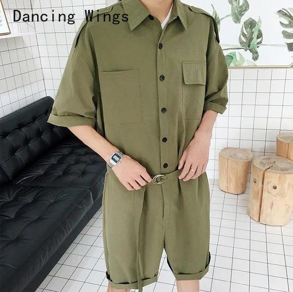 Herren Tracksuits Summer Fody Men Fracht Overalls Punk -Stil Taschen Hosen Loses Solid Farbe Kurzarm Rompers Jumpsuit Streetwear