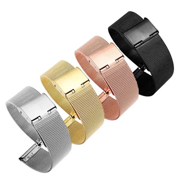 12-222mm Universal Milanese Watchband Remeslow Relógio Banda Mesh malha de aço inoxidável pulseira pulseira de pulseira preta preta
