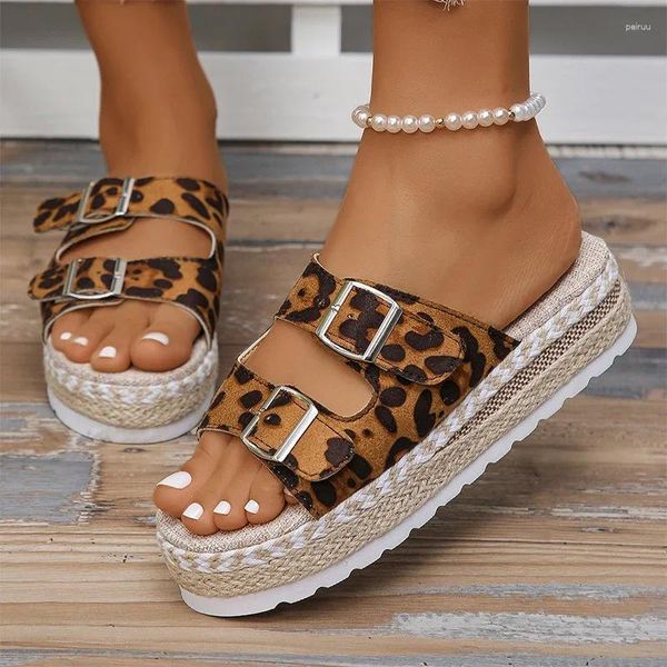 Slippers leopard aparts plataforma feminina sapatos de verão sandálias 2024 designer lascas de praia dramas casuais femininos zaoxos slides