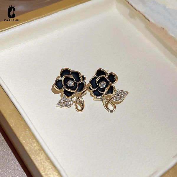 Stud Küpe Lüks Yaprak Camellia Çiçek Fransızca Vintage Premium çok yönlü kadın kız takı toptan