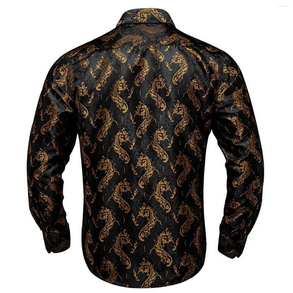 Camisas de vestido masculinas Black Gold Paisley Men Shirt Casual Manga longa para o escritório de negócios Slim Fit Man Clothing