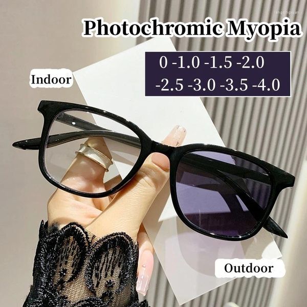 Óculos de sol homens da moda Mulheres de óculos Pochromic Square myopia Óculos de cor ao ar livre, alteração de cores curtas e óculos míopes com dioptrias